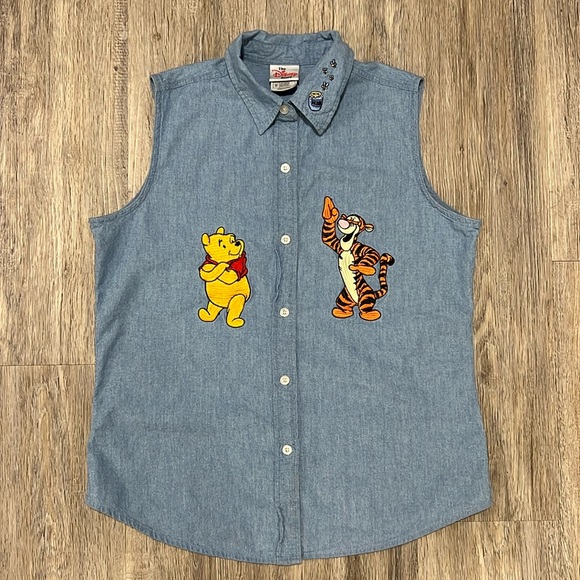 Disney Vintage Embroidered Chambray Vest - Picture 1 of 10